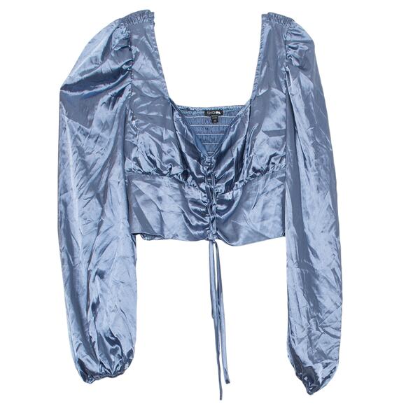 Crop Top Y2K Coquette Renaissance Whimsigoth Fairy Witchy Cottage Satin Blue 1X - Picture 1 of 6